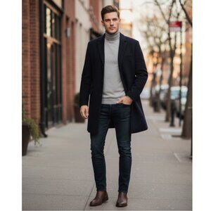 Club Monaco Italian Manteco Wool-Blend Navy Overcoat / Car Coat | Size 42, US L